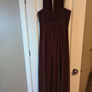 David's Bridal Brown Pleated Halter Gown